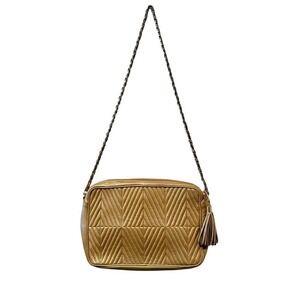 Saks Fifth Avenue Quilted Chain Shoulder Bag Gold Tassel
